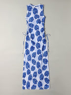 Saída De Praia Vestido Longo Estampado Com Amarração Lateral