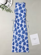 Saída De Praia Vestido Longo Estampado Com Amarração Lateral