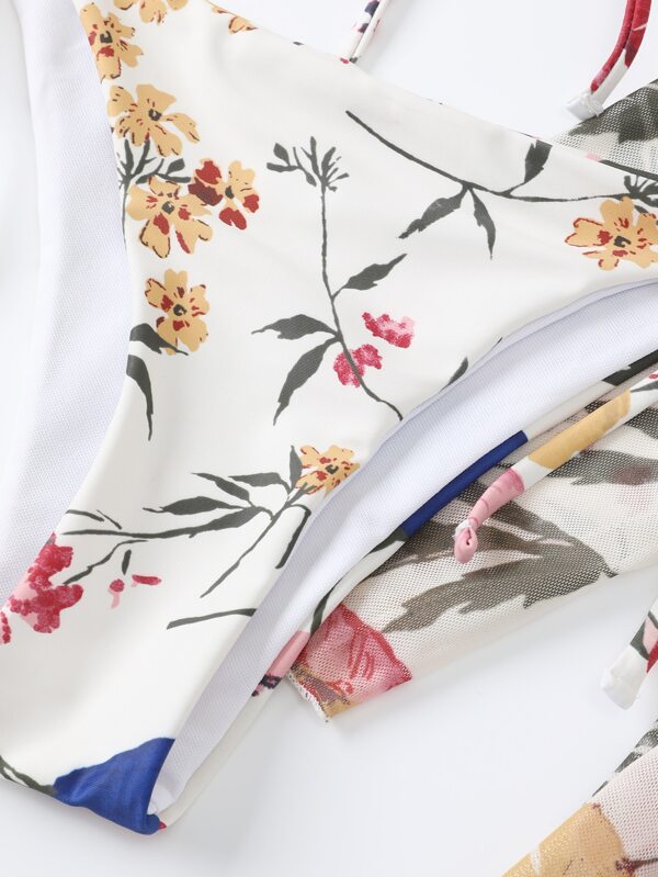 Conjunto Biquíni Cortininha Com Kimono Floral Moda Praia
