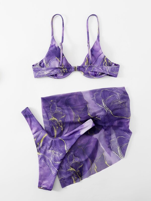 Conjunto Biquíni Top Com Aro Pareô Translúcido Marmorizado