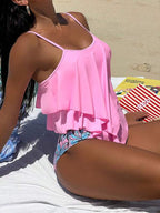 Tankini Babado Duplo Alças Ajustáveis Calcinha Estampada