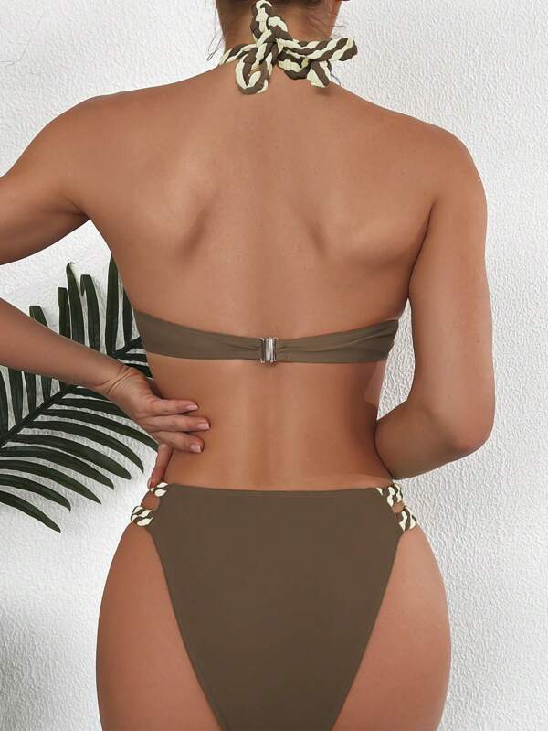 Biquíni Meia Taça Com Tiras Trançadas Estilo Resort
