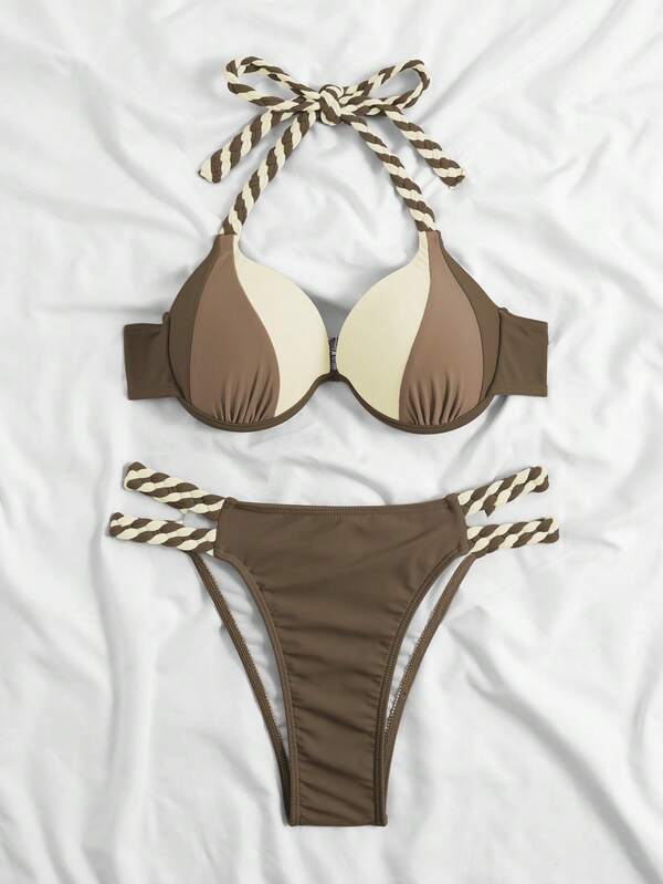 Biquíni Meia Taça Com Tiras Trançadas Estilo Resort
