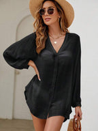 Saída De Praia Chemise Leve Com Botões Manga Longa