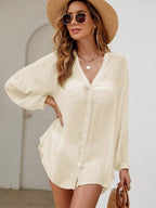 Saída De Praia Chemise Leve Com Botões Manga Longa