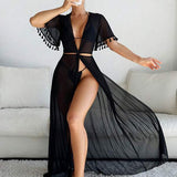 Saída De Praia Vestido Longo Transparente Com Franjas