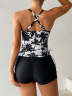Tankini Com Short Estampa Coqueiro Amarração Lateral