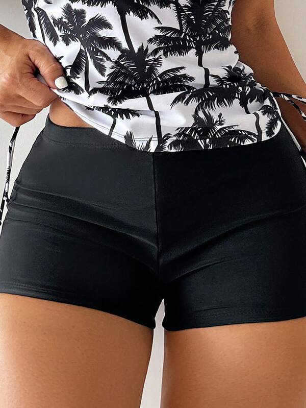 Tankini Com Short Estampa Coqueiro Amarração Lateral