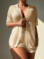 Saída De Praia Conjunto Tricot Vazado Com Shorts