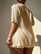 Saída De Praia Conjunto Tricot Vazado Com Shorts