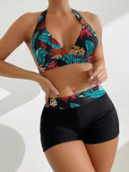 Tankini Frente Única Decote V Com Short Estampa Tropical