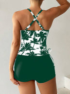 Tankini Com Short Estampa Coqueiro Amarração Lateral