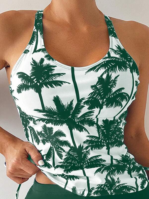 Tankini Com Short Estampa Coqueiro Amarração Lateral
