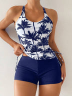 Tankini Com Short Estampa Coqueiro Amarração Lateral