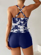 Tankini Com Short Estampa Coqueiro Amarração Lateral