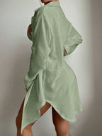 Saída De Praia Chemise Oversized Texturizada Com Bolso