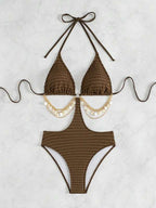 Maiô Frente Única Com Correntes Estilo Resort Chic