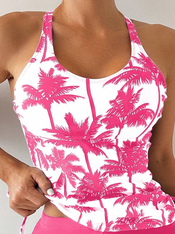 Tankini Com Short Estampa Coqueiro Amarração Lateral