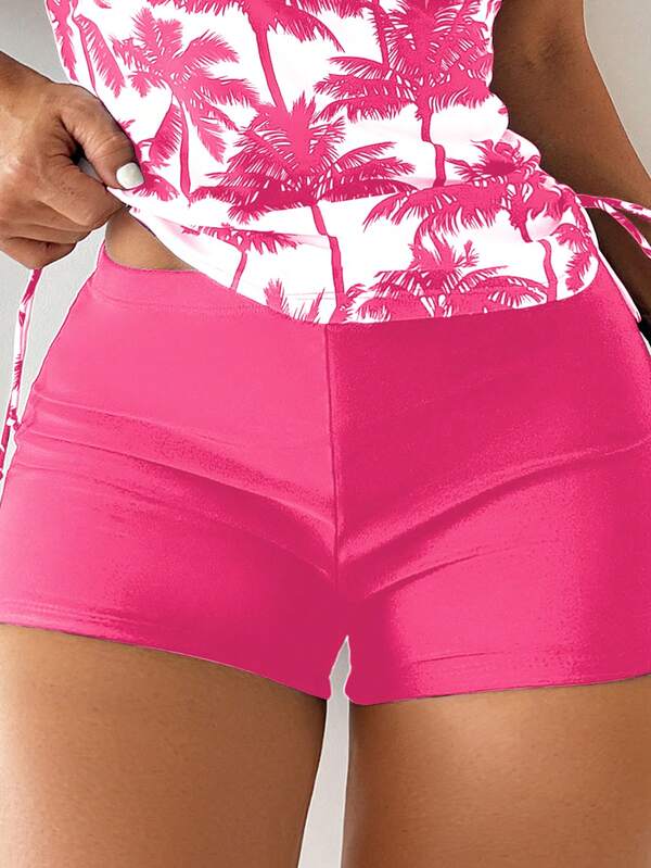 Tankini Com Short Estampa Coqueiro Amarração Lateral
