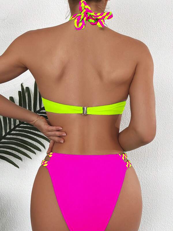 Biquíni Meia Taça Com Tiras Trançadas Estilo Resort