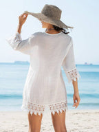 Saída De Praia Chemise Leve Com Renda E Botões