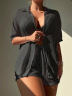 Saída De Praia Conjunto Tricot Vazado Com Shorts