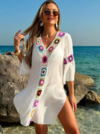 Saída De Praia Chemise Leve Com Bordado Em Crochê