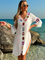 Saída De Praia Chemise Leve Com Bordado Em Crochê