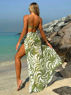 Conjunto Biquíni Texturizado Com Saia Pareô Folhagem Resort