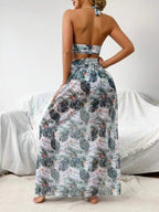 Conjunto Maiô Frente Única Com Saia Pareô Folhagem Resort