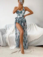 Conjunto Maiô Frente Única Com Saia Pareô Folhagem Resort