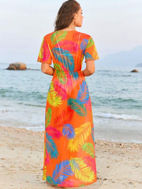 Saída De Praia Vestido Longo Estampado Com Amarração
