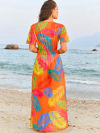 Saída De Praia Vestido Longo Estampado Com Amarração