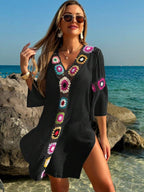 Saída De Praia Chemise Leve Com Bordado Em Crochê