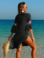 Saída De Praia Chemise Leve Com Bordado Em Crochê