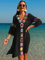 Saída De Praia Chemise Leve Com Bordado Em Crochê