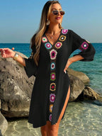 Saída De Praia Chemise Leve Com Bordado Em Crochê