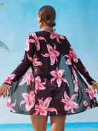 Conjunto Biquíni Cortininha Com Kimono Floral Moda Praia