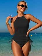 Tankini Frente Única Estampa Ornamental Amarração Lateral