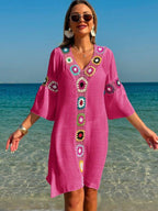 Saída De Praia Chemise Leve Com Bordado Em Crochê