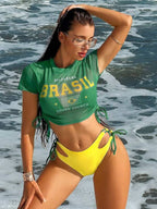 Biquíni Cortininha Com Saída Estampada Estilo Copa