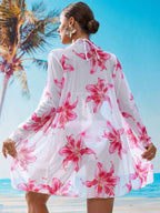 Conjunto Biquíni Cortininha Com Kimono Floral Moda Praia
