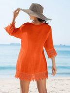 Saída De Praia Chemise Leve Com Renda E Botões