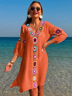 Saída De Praia Chemise Leve Com Bordado Em Crochê
