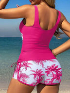 Tankini Com Short Decote V Transpasse Estampado Alças Largas