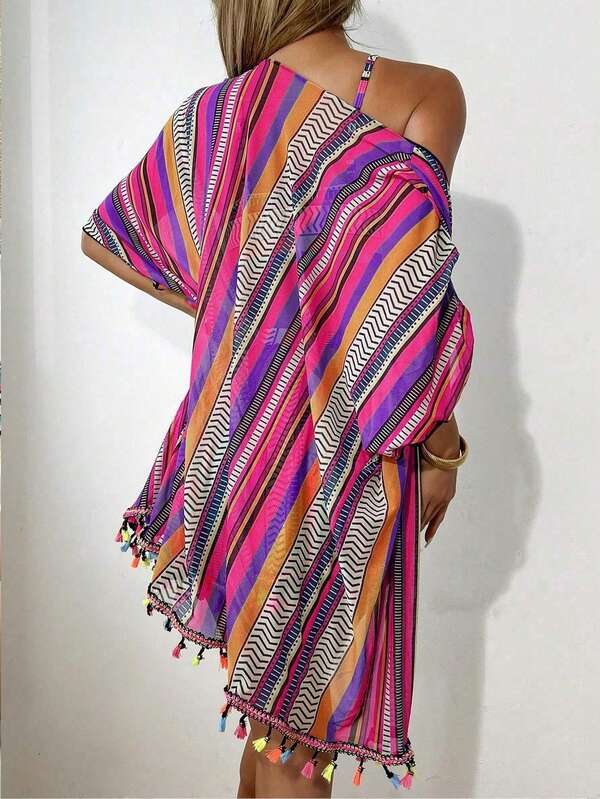 Conjunto Biquíni Top Faixa Short E Kimono Estampado Resort