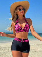 Tankini Frente Única Decote V Com Short Estampa Tropical