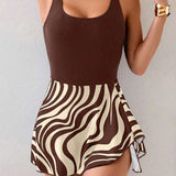 Tankini Com Saia Estampa Zebra Alças Ajustáveis