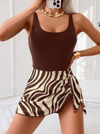 Tankini Com Saia Estampa Zebra Alças Ajustáveis