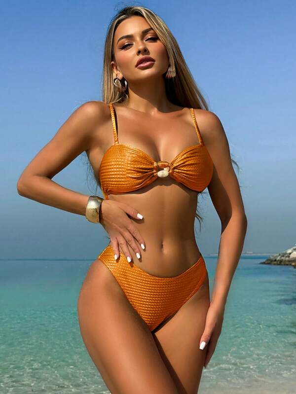Conjunto Biquíni Texturizado Com Saia Pareô Folhagem Resort
